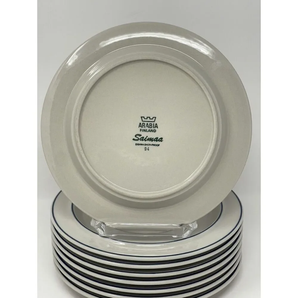 Arabia Finland Saimaa White Blue Rim Vintage Stoneware Salad Side Plate 7.5”